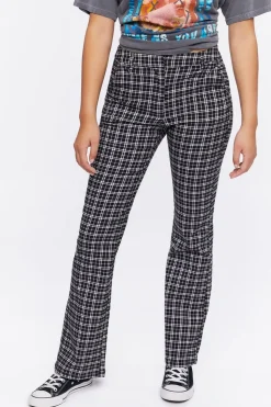 Plaid Mid-Rise Flare Pants