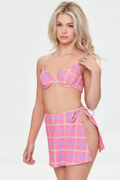 Plaid Swim Cover-Up Mini Skirt
