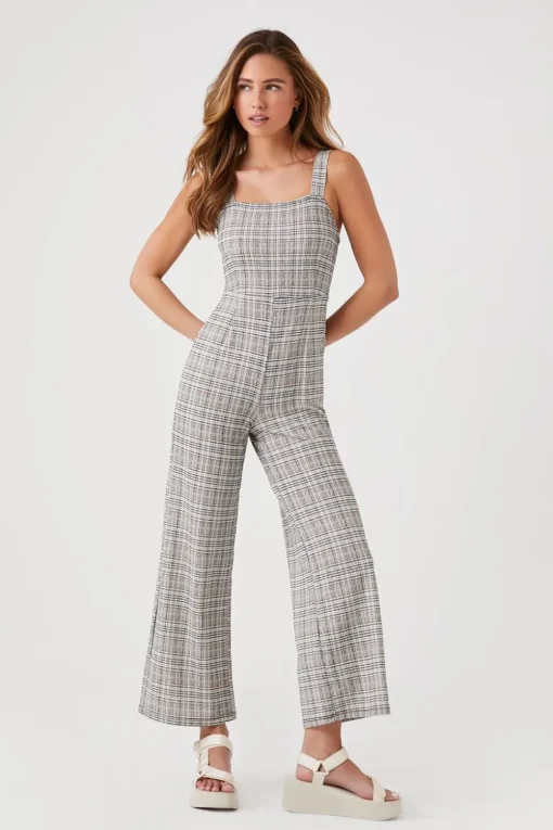 Plaid Wide-Leg Jumpsuit