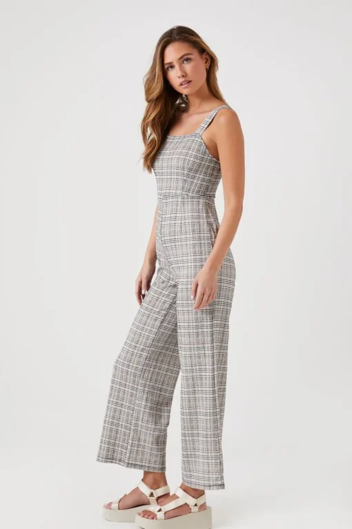 Plaid Wide-Leg Jumpsuit