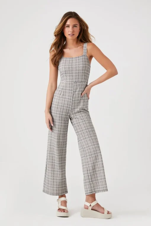 Plaid Wide-Leg Jumpsuit
