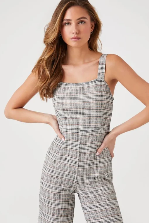 Plaid Wide-Leg Jumpsuit