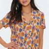 Pleated Floral Print Shirt