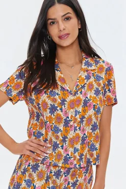 Pleated Floral Print Shirt