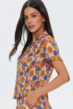 Pleated Floral Print Shirt