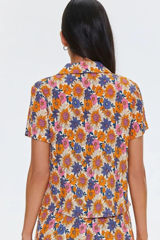 Pleated Floral Print Shirt
