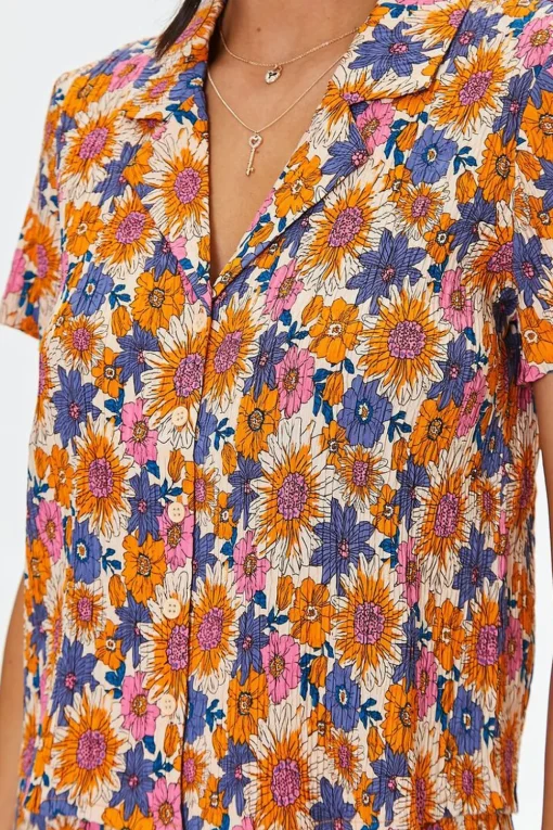 Pleated Floral Print Shirt