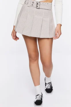 Pleated Gingham Mini Skirt