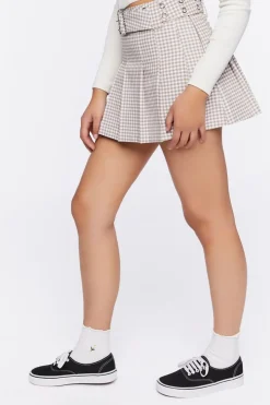 Pleated Gingham Mini Skirt