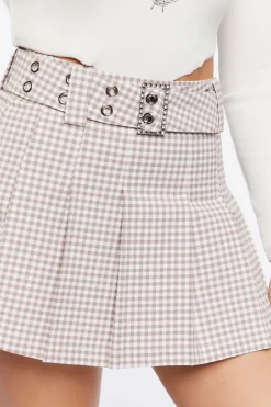 Pleated Gingham Mini Skirt