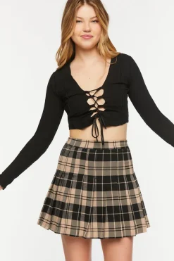 Pleated Plaid A-Line Mini Skirt