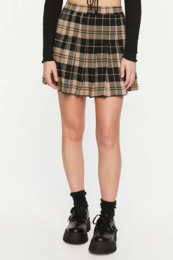 Pleated Plaid A-Line Mini Skirt