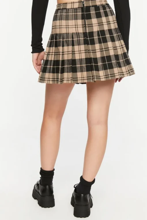 Pleated Plaid A-Line Mini Skirt