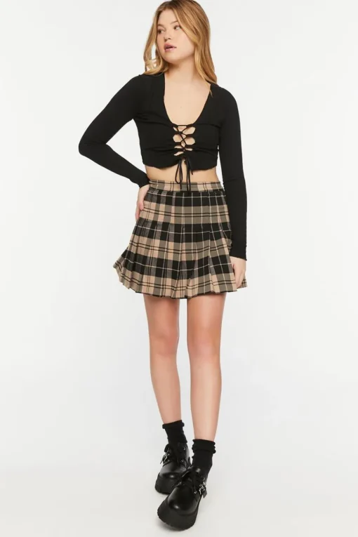 Pleated Plaid A-Line Mini Skirt