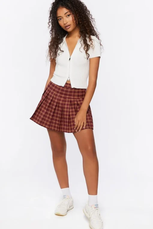 Pleated Plaid Mini Skirt