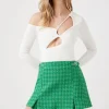 Pleated Tweed Houndstooth Mini Skirt