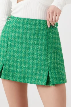 Pleated Tweed Houndstooth Mini Skirt