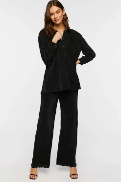 Plisse Lettuce-Edge Wide-Leg Pants