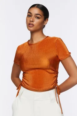 Plisse Ruched Drawstring Tee