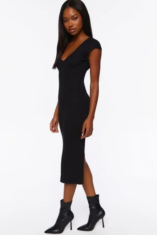 Plunging Bodycon Midi Dress