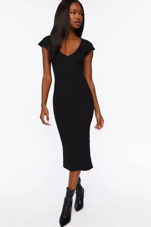 Plunging Bodycon Midi Dress