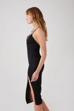 Plunging Crisscross Lace Midi Dress