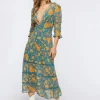 Plunging Floral Chiffon Midi Dress