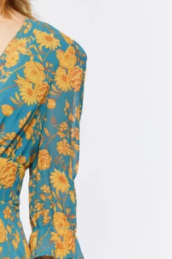 Plunging Floral Chiffon Midi Dress