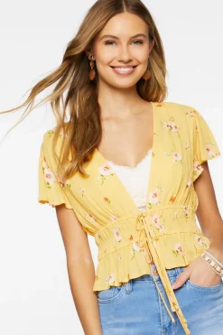 Plunging Floral Print Top