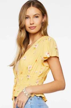 Plunging Floral Print Top