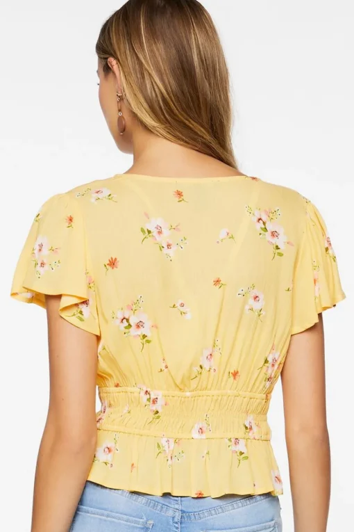 Plunging Floral Print Top
