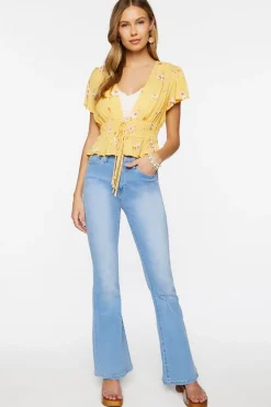 Plunging Floral Print Top