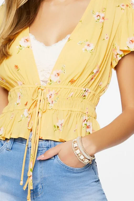 Plunging Floral Print Top