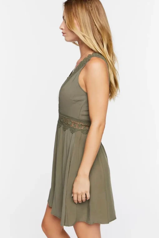 Plunging Lace-Trim Mini Dress