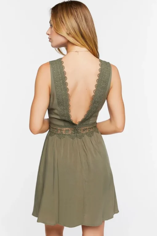 Plunging Lace-Trim Mini Dress