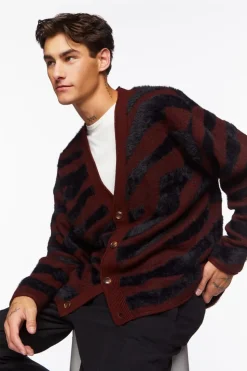 Plush Zebra Print Cardigan Sweater