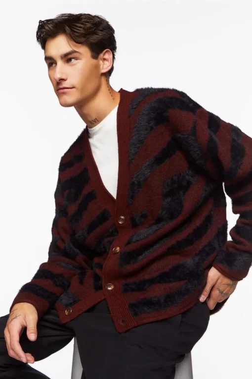 Plush Zebra Print Cardigan Sweater