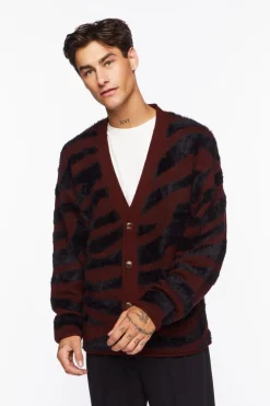 Plush Zebra Print Cardigan Sweater