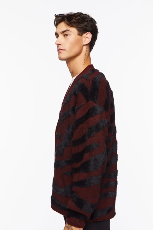 Plush Zebra Print Cardigan Sweater