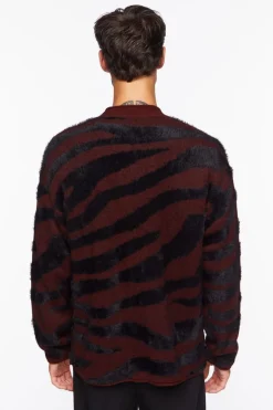 Plush Zebra Print Cardigan Sweater