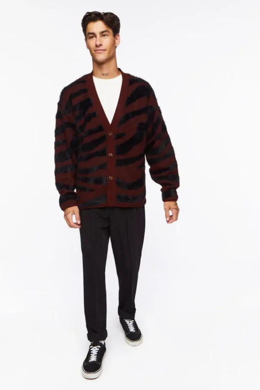 Plush Zebra Print Cardigan Sweater