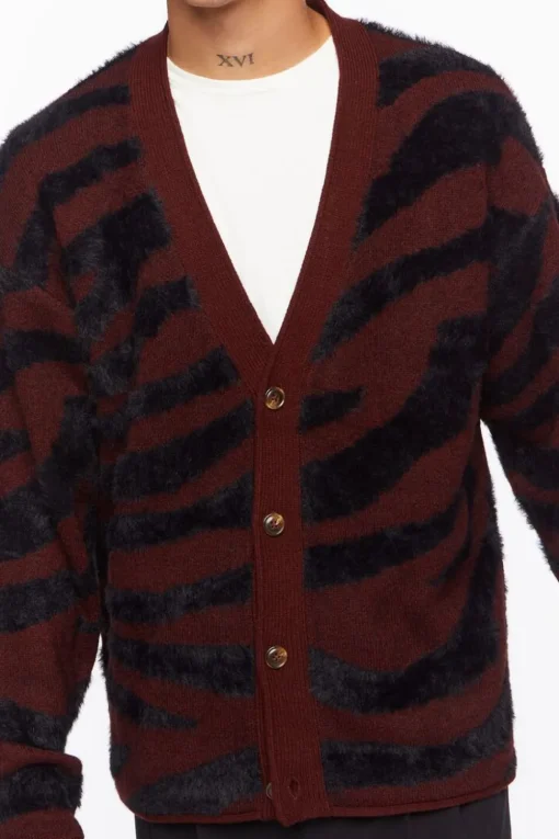 Plush Zebra Print Cardigan Sweater