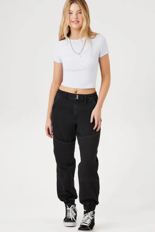 Pocket High-Rise Denim Joggers