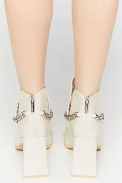 Pointed Curb Chain Flare Heel Booties