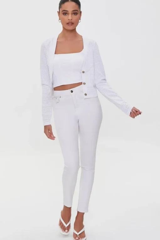 Pointelle Knit Cardigan Sweater