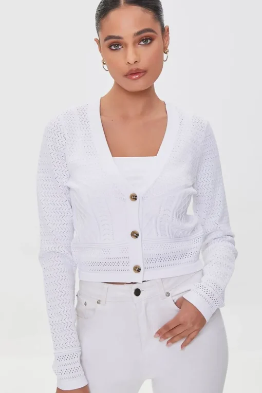 Pointelle Knit Cardigan Sweater