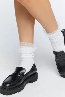 Polka Dot Lace-Trim Crew Socks