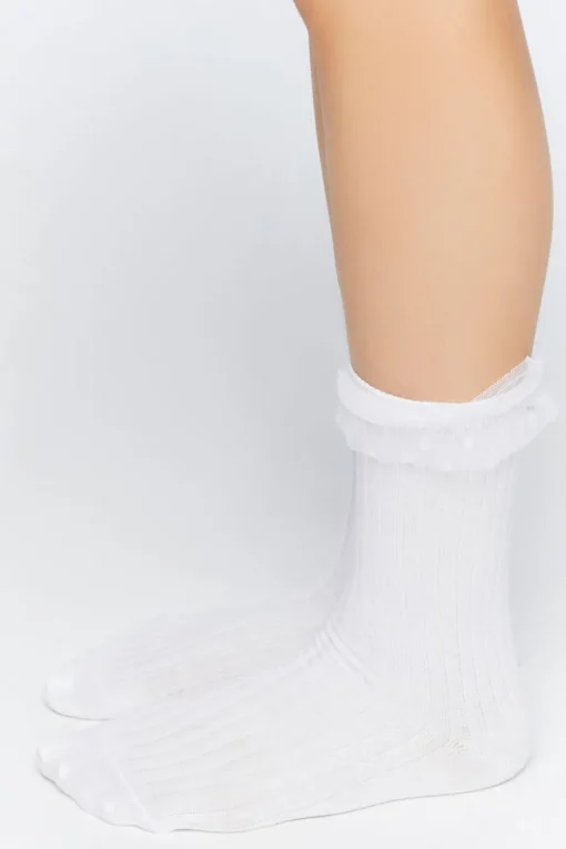 Polka Dot Lace-Trim Crew Socks
