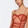 Polka Dot Mesh Ruffled Bodysuit