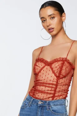 Polka Dot Mesh Ruffled Bodysuit